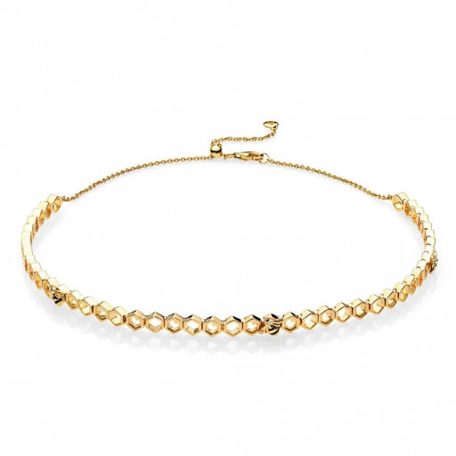 Bee and honeycomb 14k Gold Plated choker with black enamel