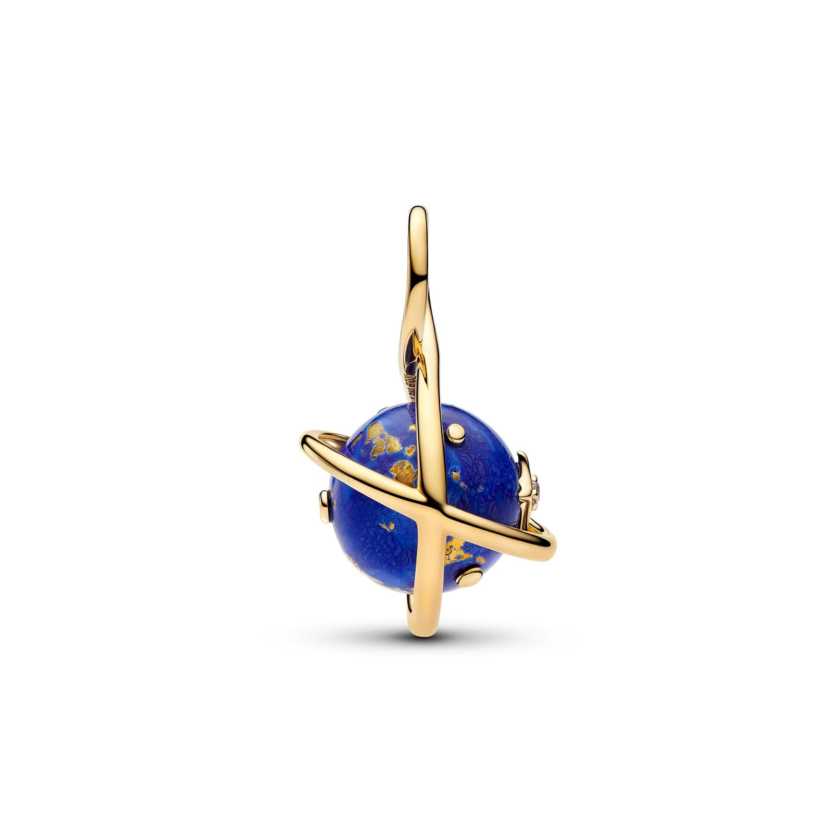 Spinning planet 14k gold-plated dangle with imitation lapis lazuli and clear cubic zirconia