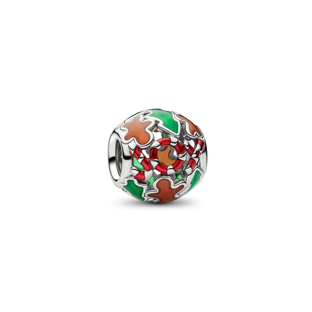 Openwork holiday platinum-plated charm with brown, red and green enamel