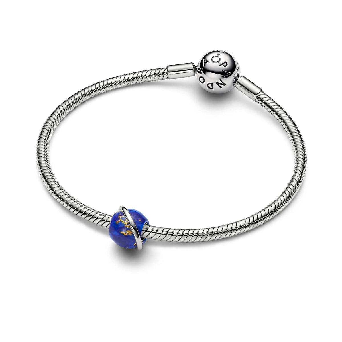 Planet platinum-plated charm with imitation lapis lazuli