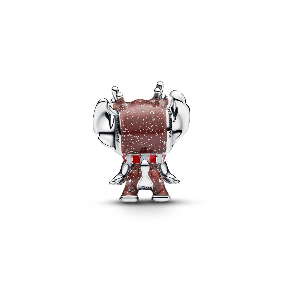 Disney Christmas Stitch sterling silver charm with glittery brown, black, white and red enamel