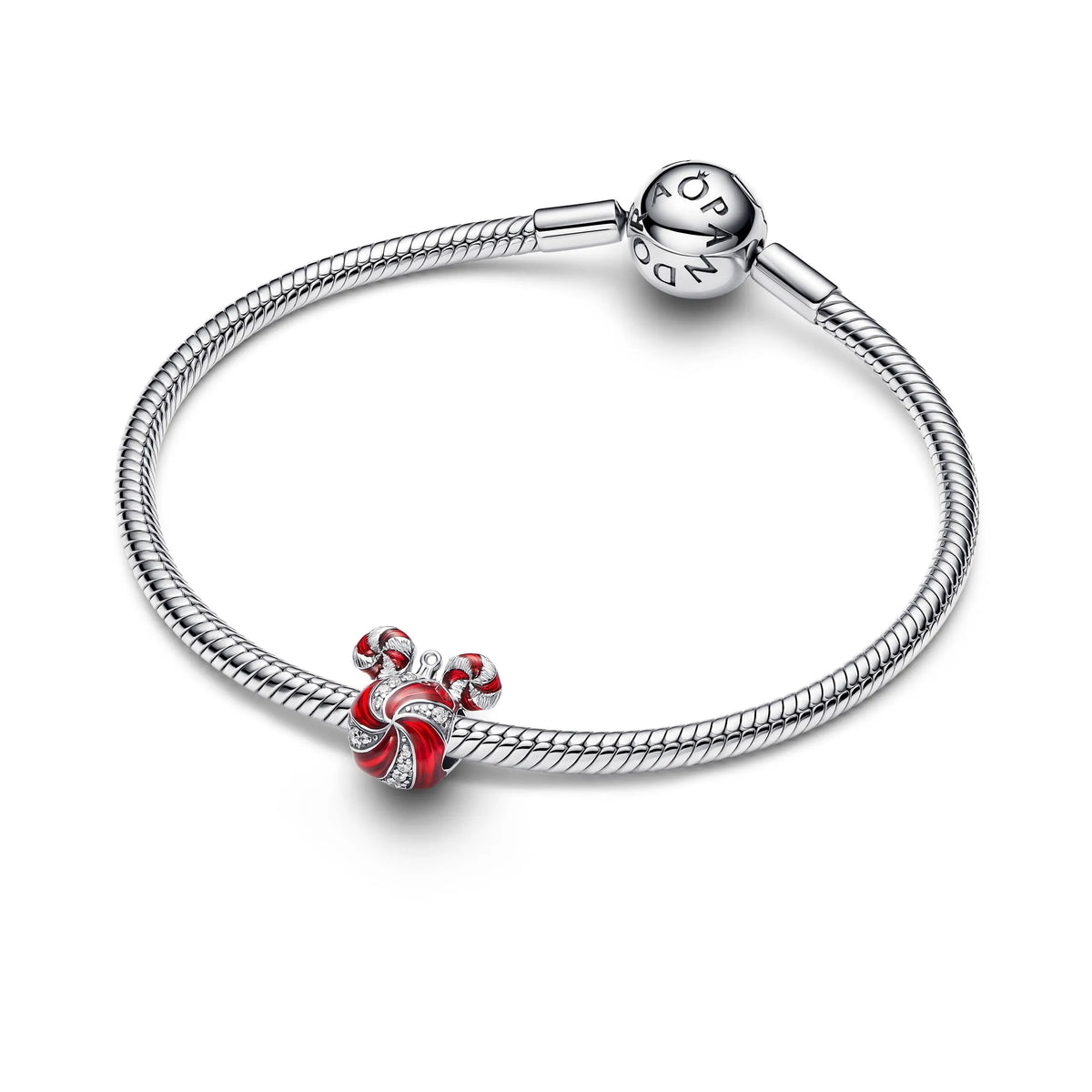 Disney Mickey ornament sterling silver charm with clear cubic zirconia and red enamel