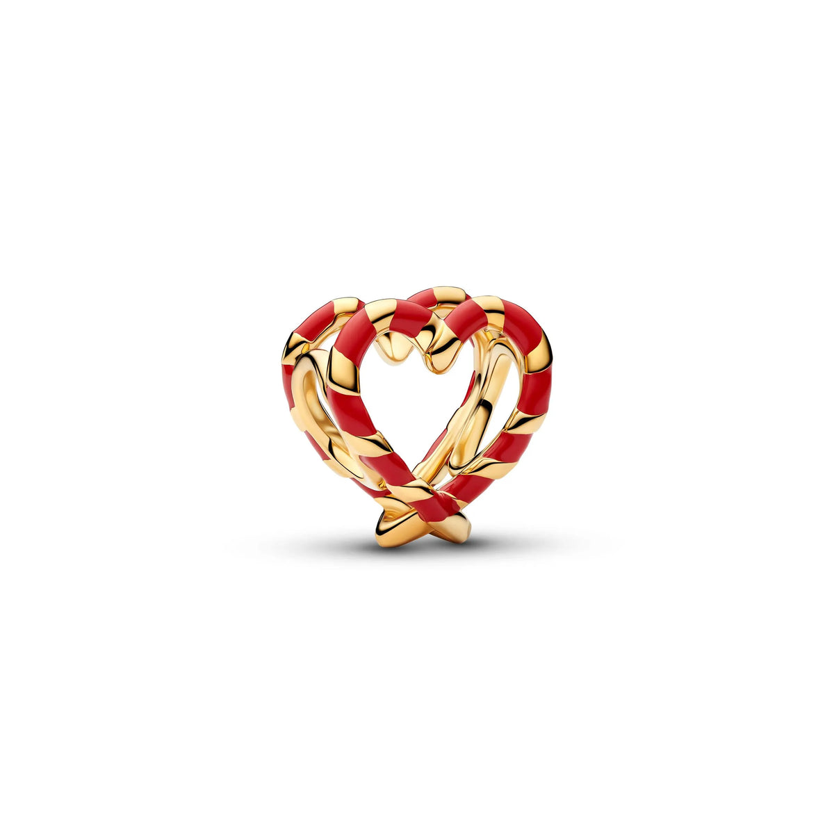 Candy cane heart 14k gold-plated charm with red enamel