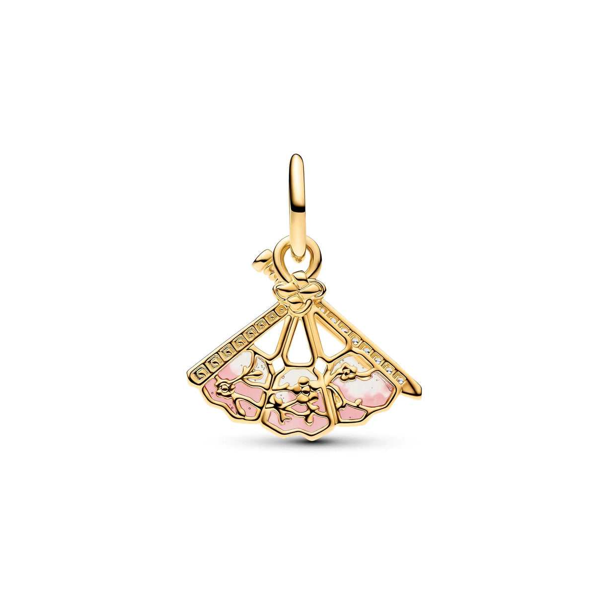 Disney Mulan fan 14k gold-plated dangle with clear cubic zirconia and pink enamel