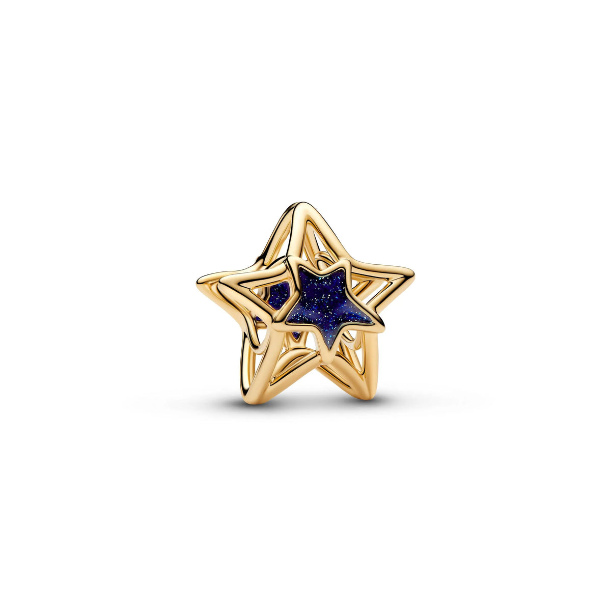 Openwork star 14k gold-plated charm with blue enamel
