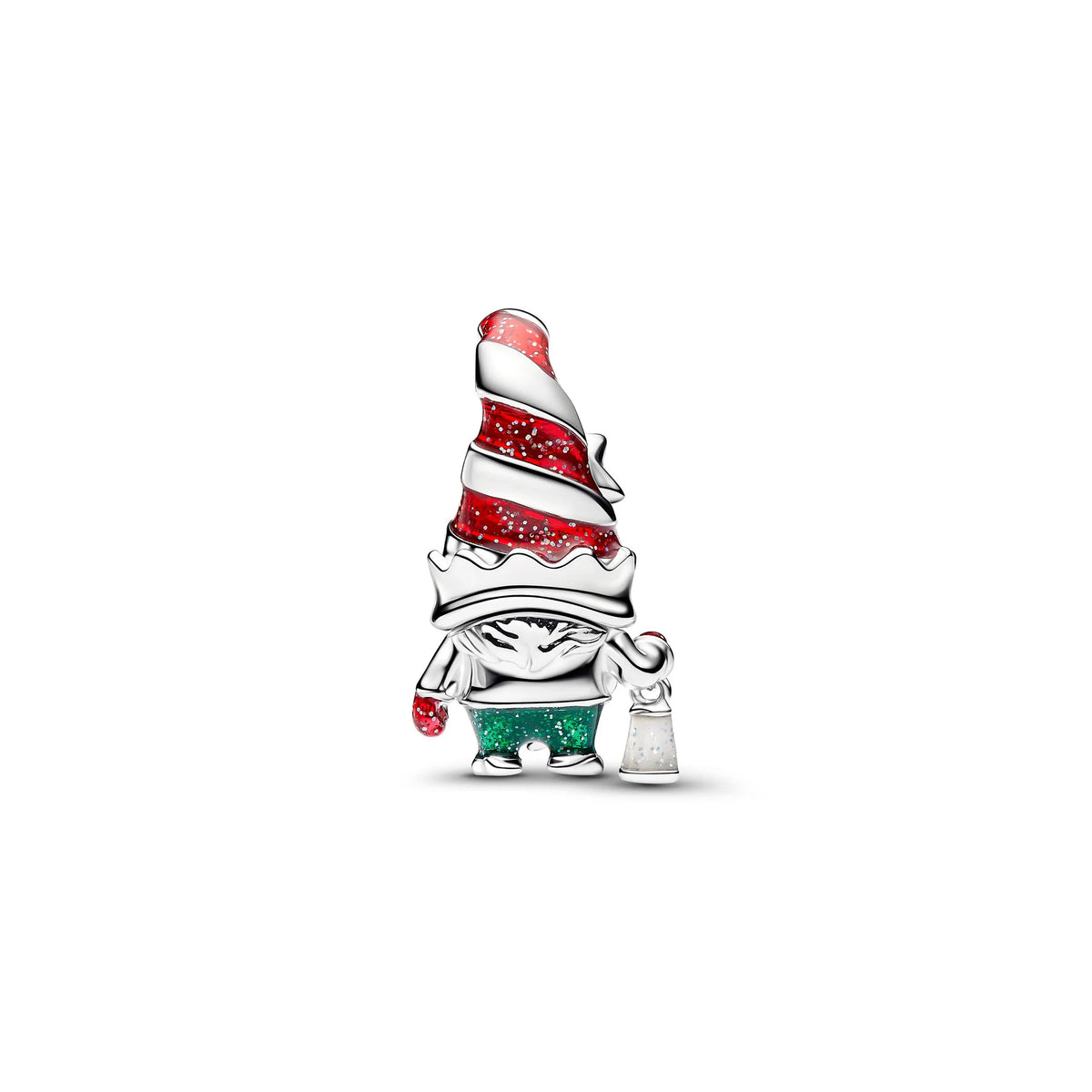 Gnome sterling silver charm with clear cubic zirconia, red, pink and glow in the dark enamel