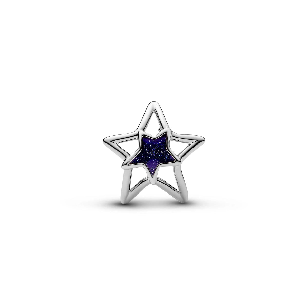 Openwork star platinum-plated charm with blue enamel
