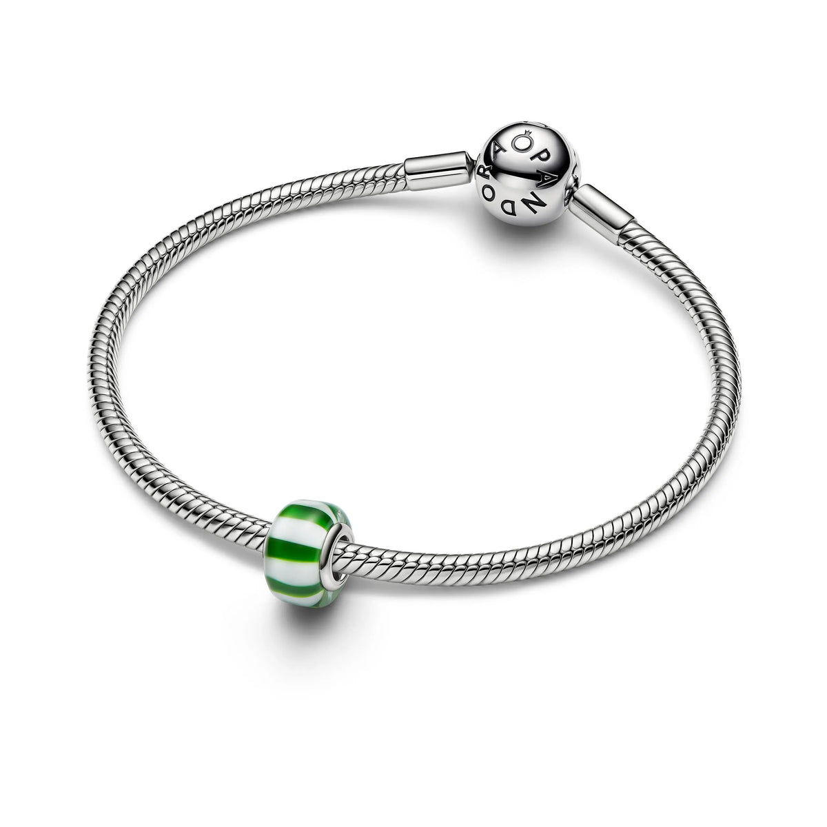 Platinum-plated charm with green and white Murano glass