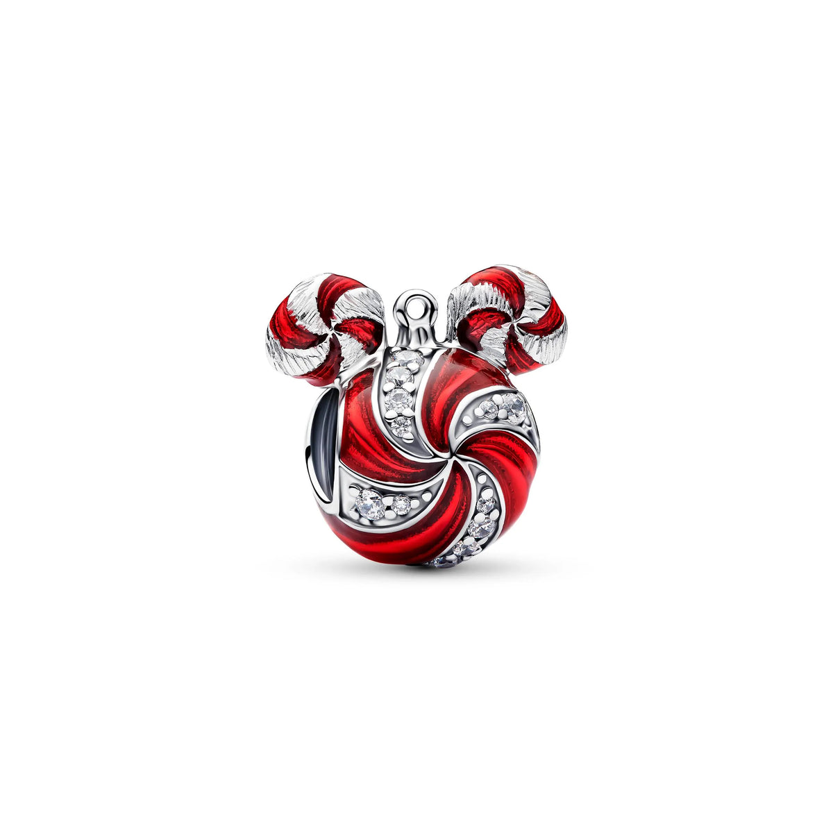Disney Mickey ornament sterling silver charm with clear cubic zirconia and red enamel