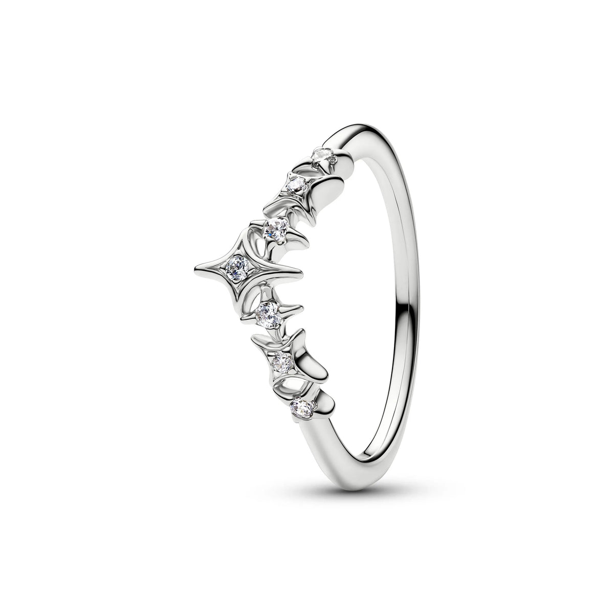 Tiara star platinum-plated ring with clear cubic zirconia
