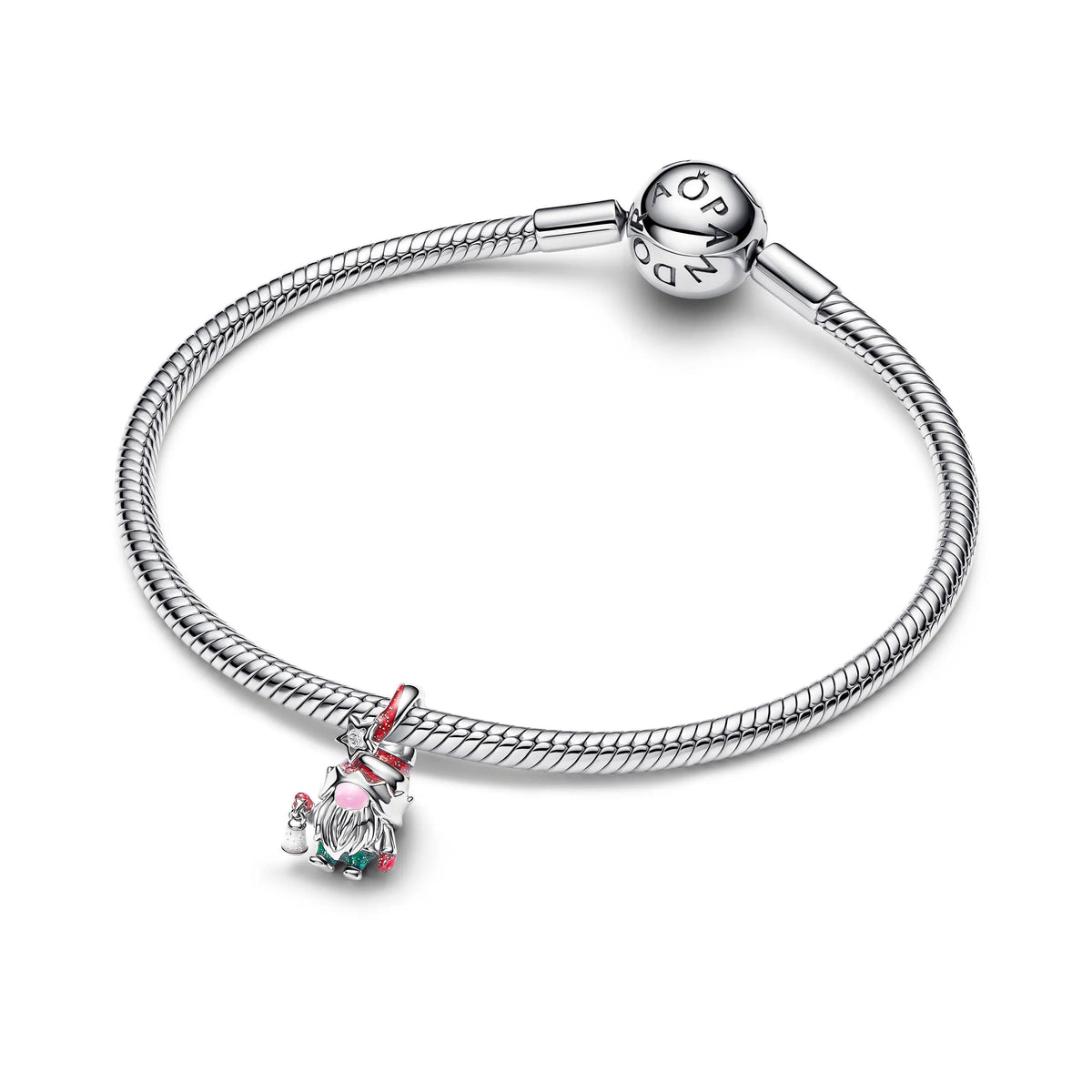 Gnome sterling silver charm with clear cubic zirconia, red, pink and glow in the dark enamel
