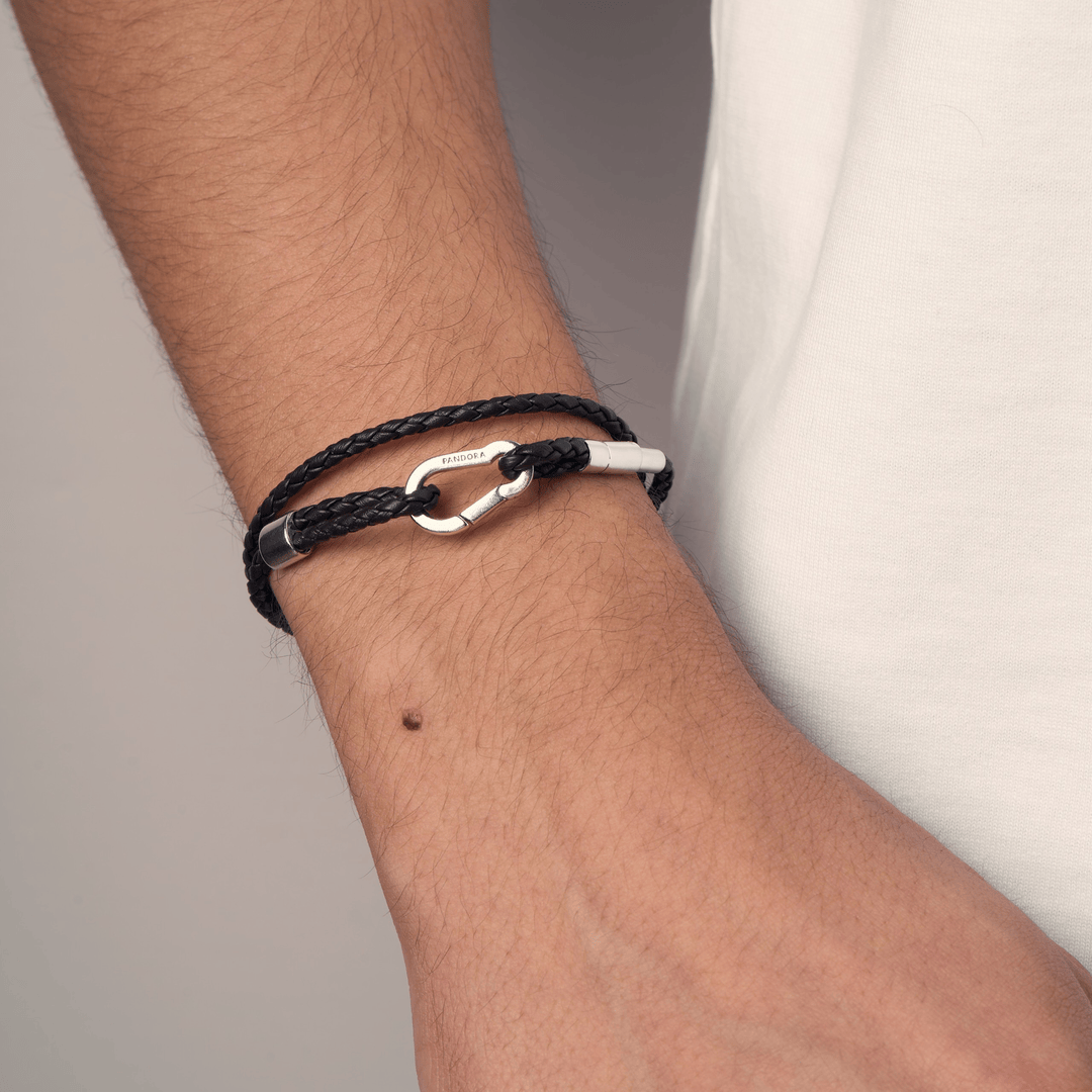 Pandora Moments Brown Braided Double Leather Bracelet