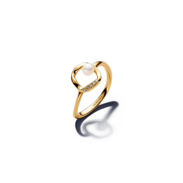 Organically Shaped Pavé Circle & Treated Freshwater Cultured Pearl Ring
