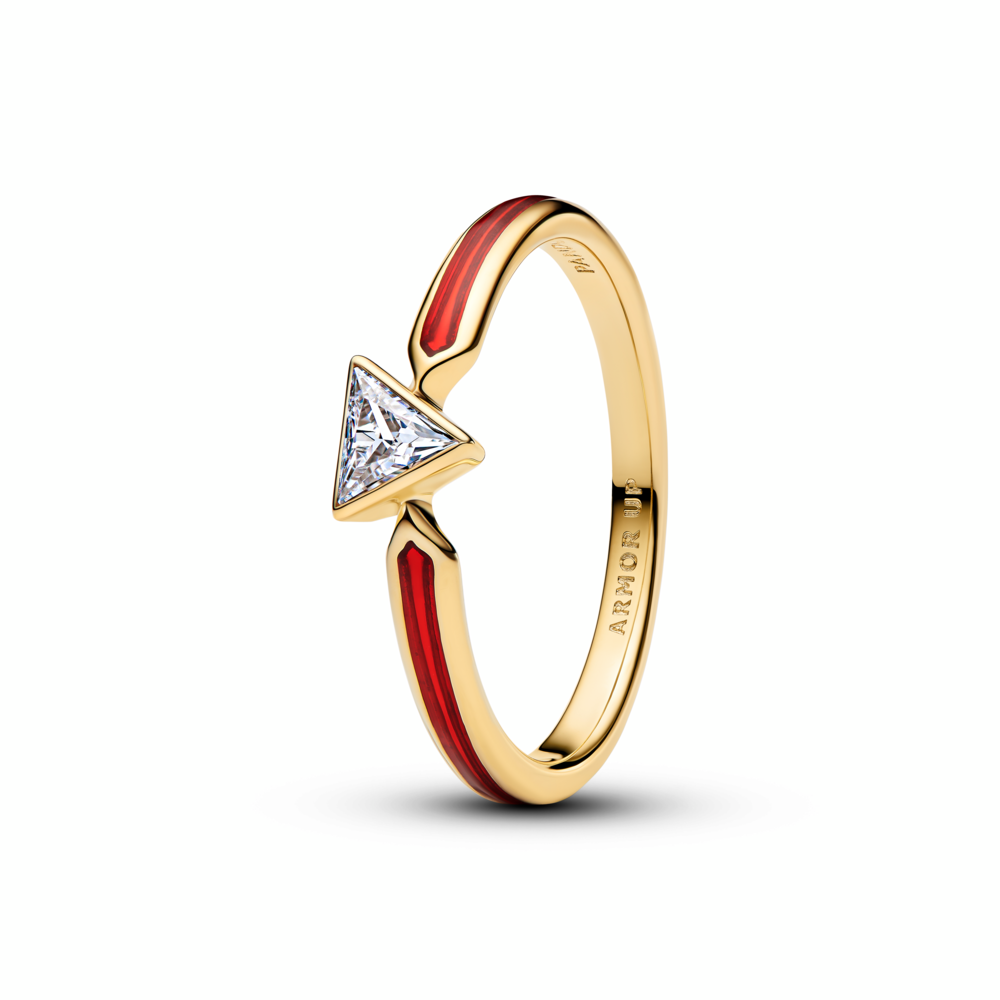 Marvel Iron Man 14k gold-plated ring with clear cubic zirconia and red enamel
