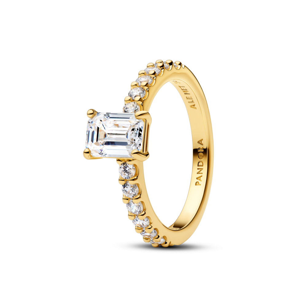 14k gold-plated ring with clear cubic zirconia