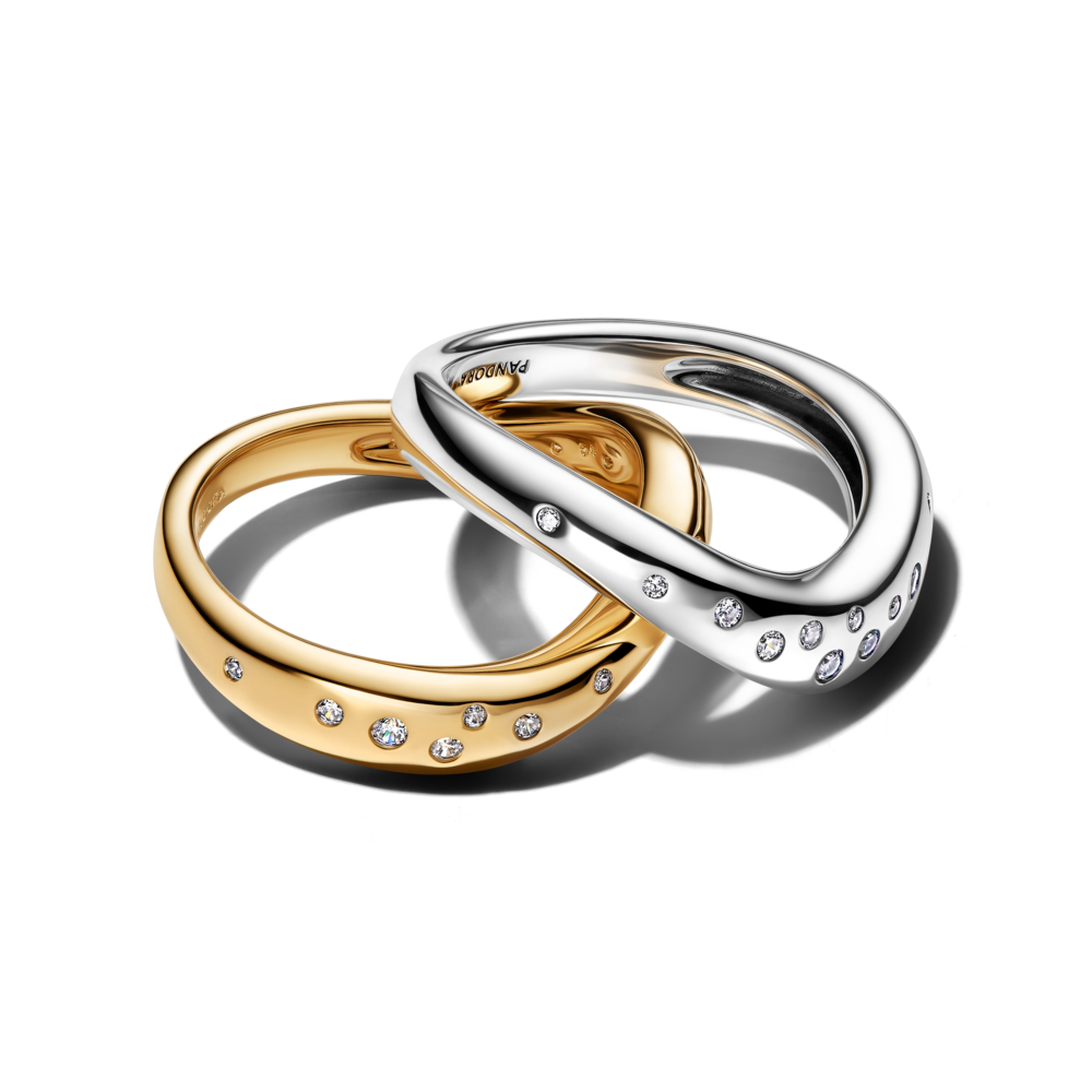 Sterling silver and 14k gold-plated splittable ring with clear cubic zirconia