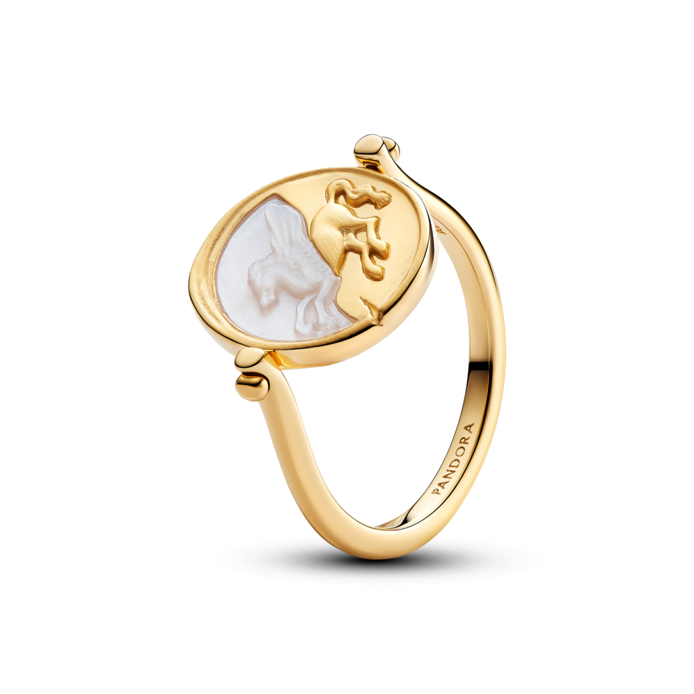 Pegasus 14k gold-plated spinnable ring with golden white bioresin man-made mother of pearl
