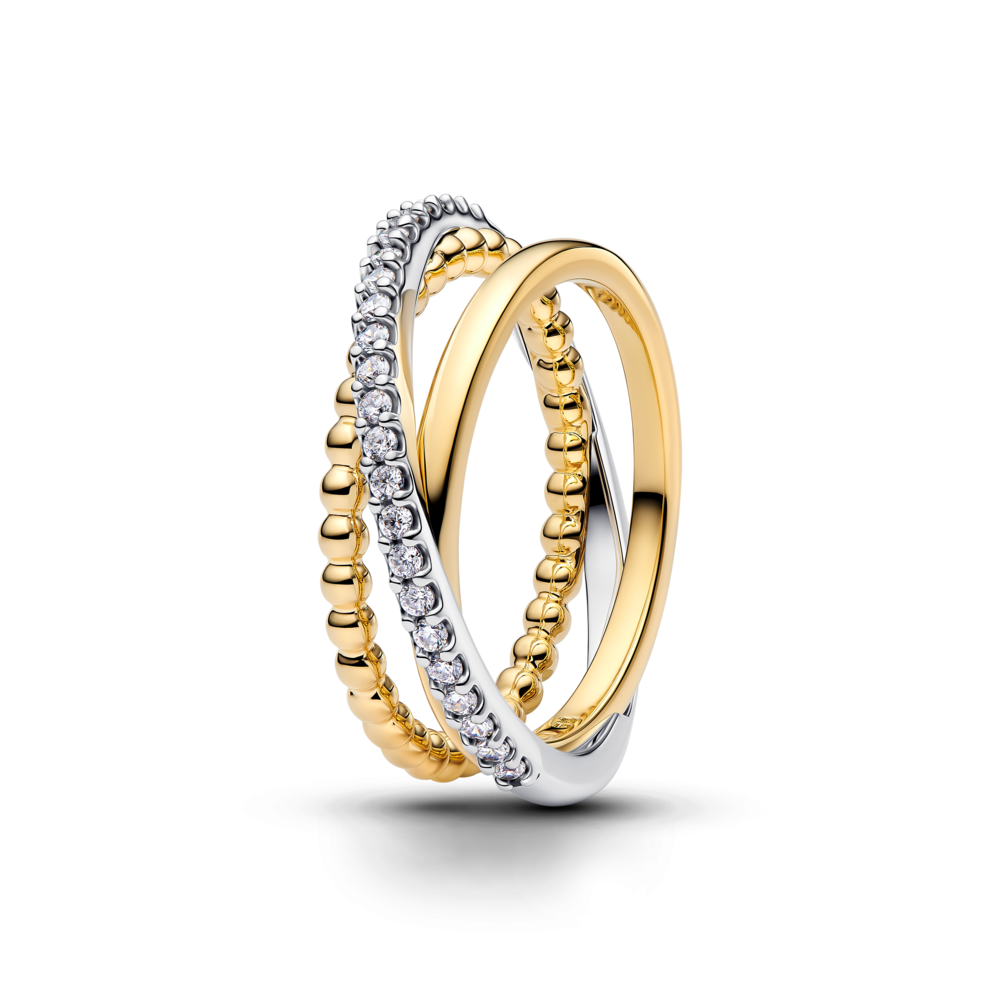 Sterling silver and 14k gold-plated ring with clear cubic zirconia