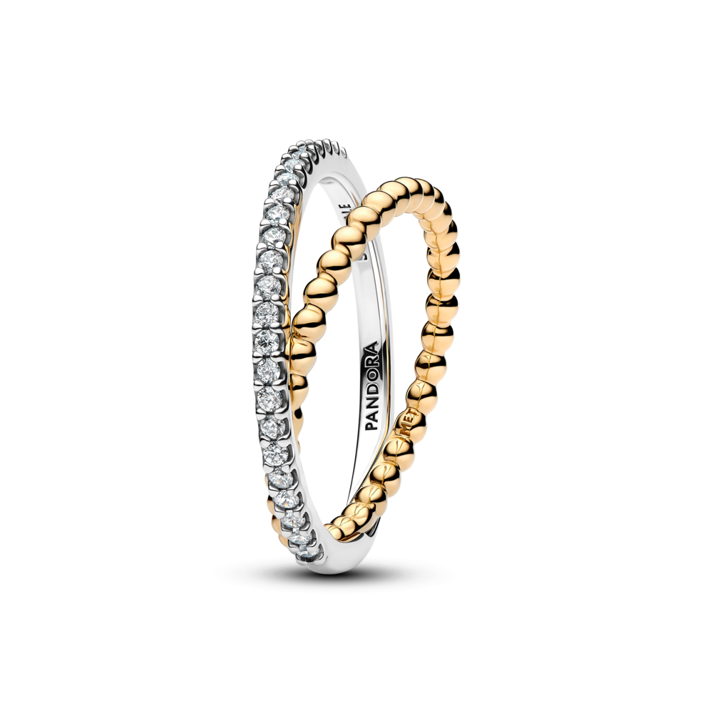 Sterling silver and 14k gold-plated ring with clear cubic zirconia