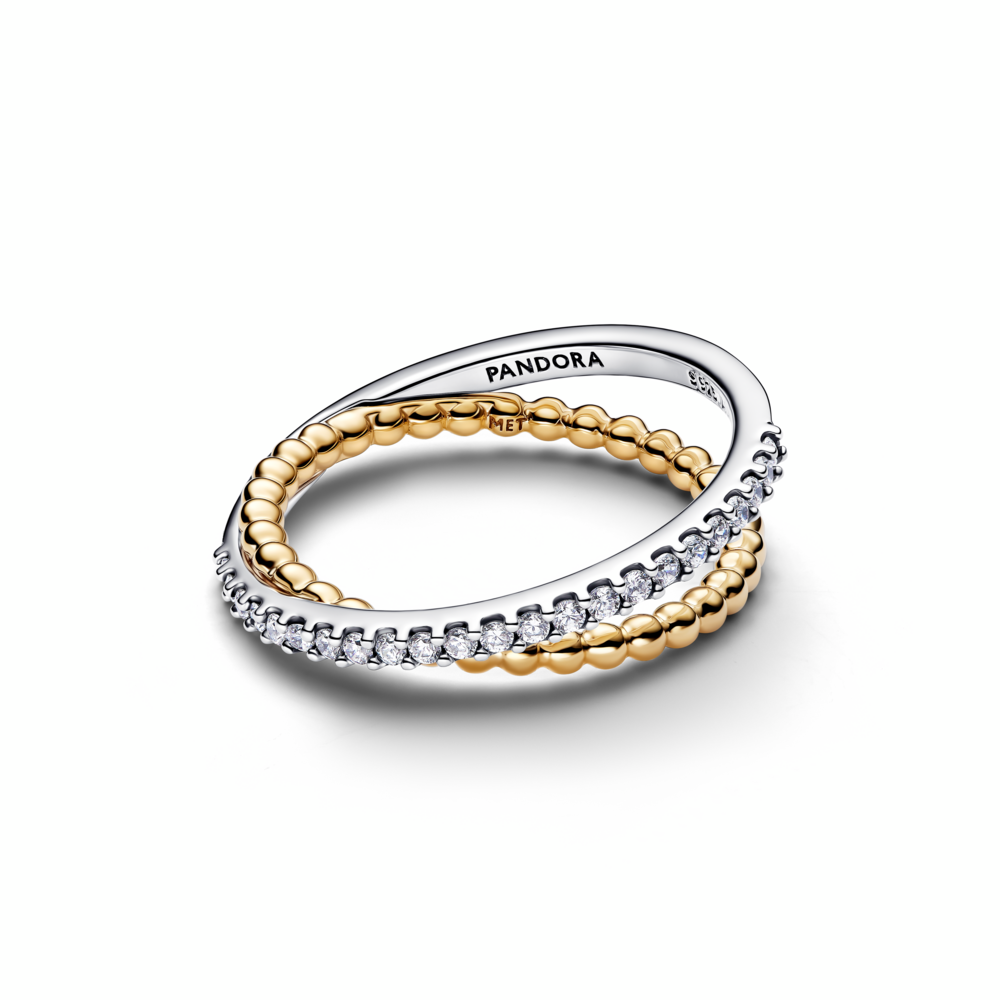 Sterling silver and 14k gold-plated ring with clear cubic zirconia