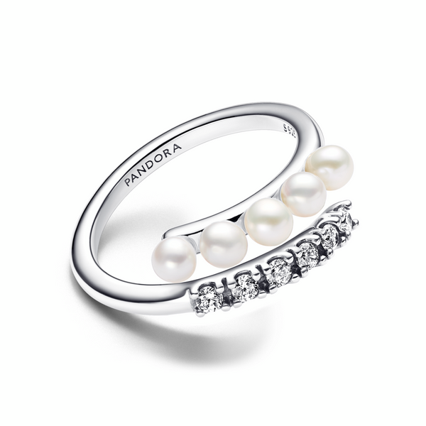 Treated Freshwater Cultured Pearls & Pavé Open Ring
