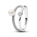 Treated Freshwater Cultured Pearl & Pavé Double Band Ring