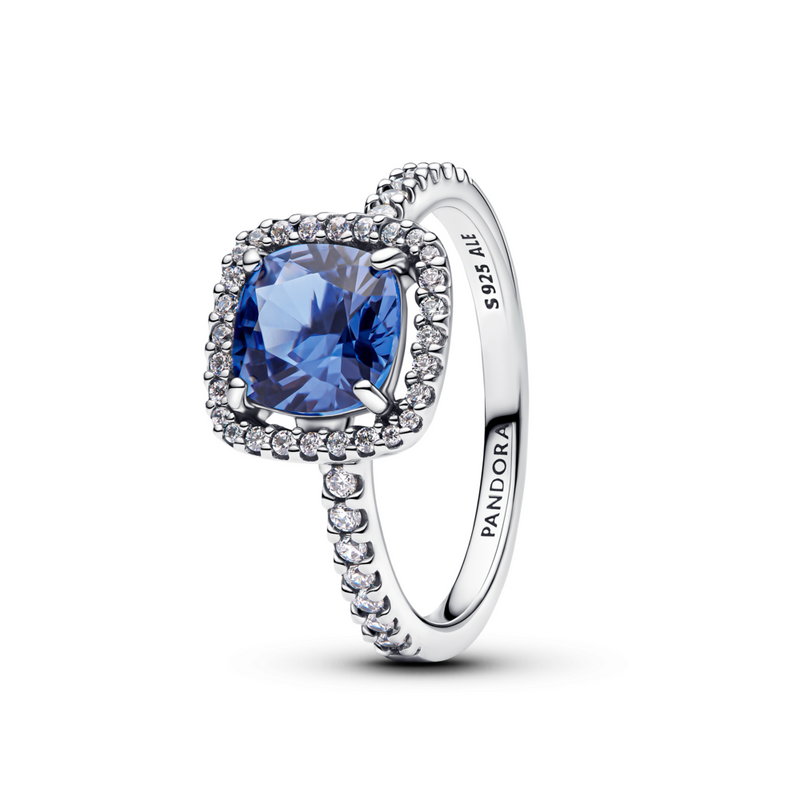 Sparkling Square Blue Halo Statement Ring