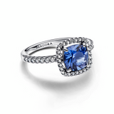 Sparkling Square Blue Halo Statement Ring