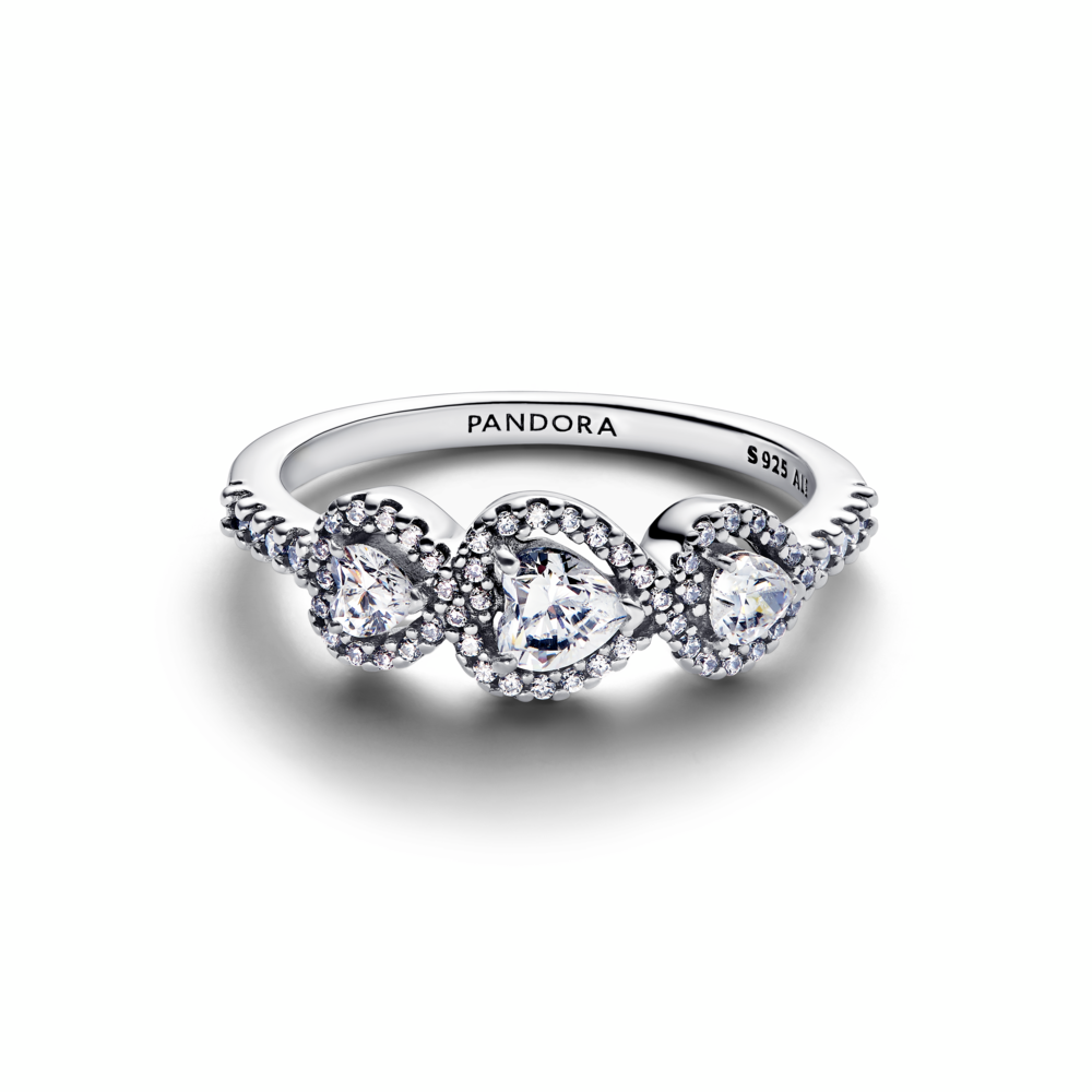 Triple heart sterling silver ring with clear cubic zirconia