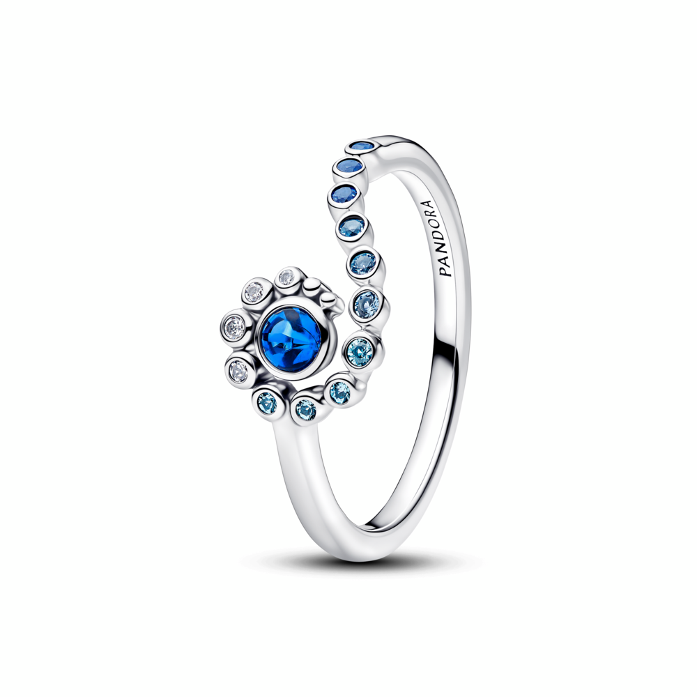 Disney Moana sterling silver ring with clear cubic zirconia, icy green, icy blue, royal blue and london blue crystal