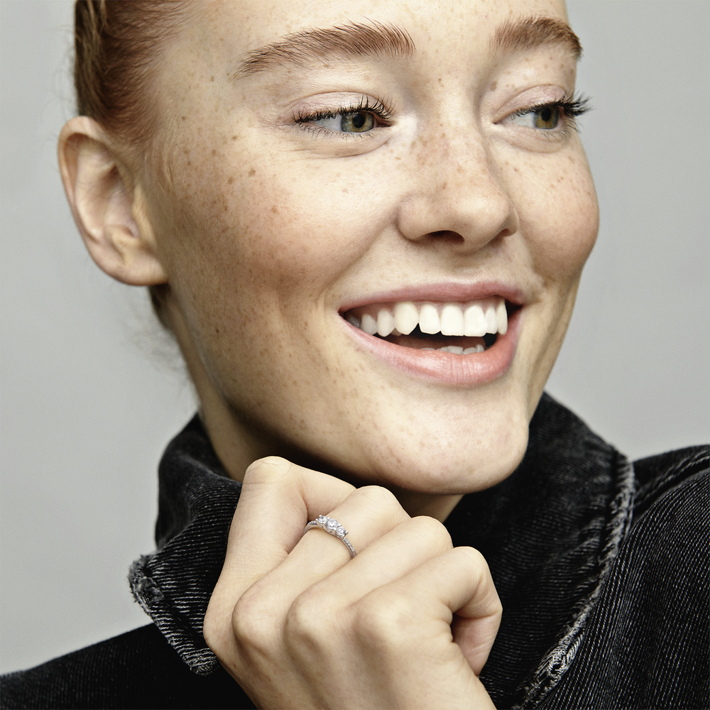 Silver ring with clear cubic zirconia