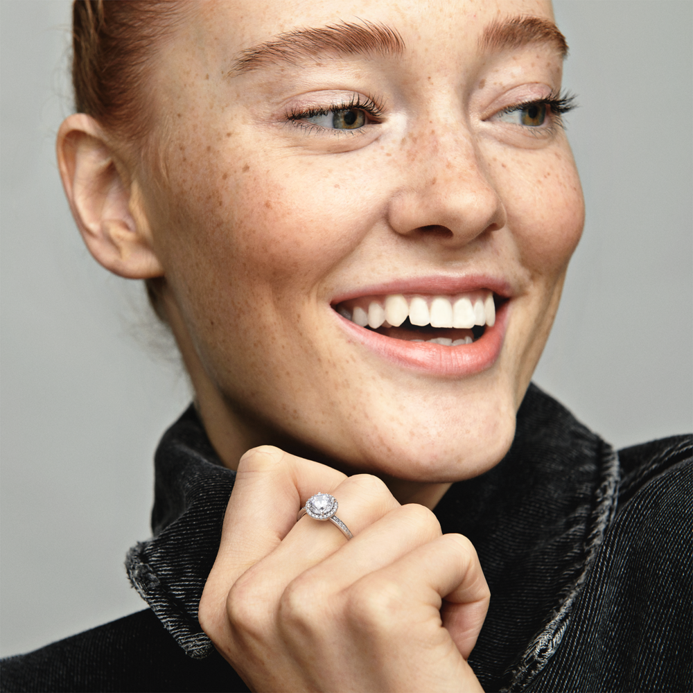 Silver ring with clear cubic zirconia