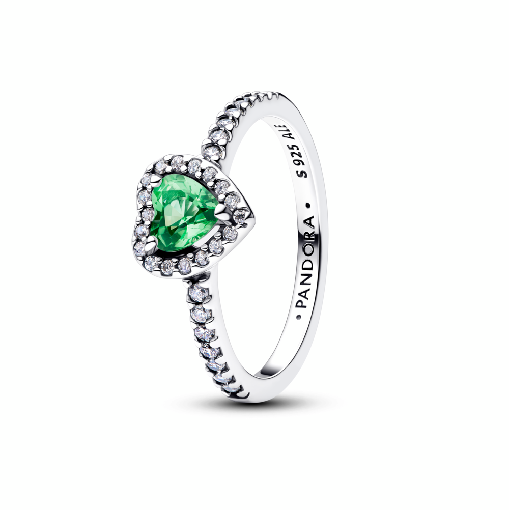 Heart sterling silver ring with mint green crystal and clear cubic zirconia