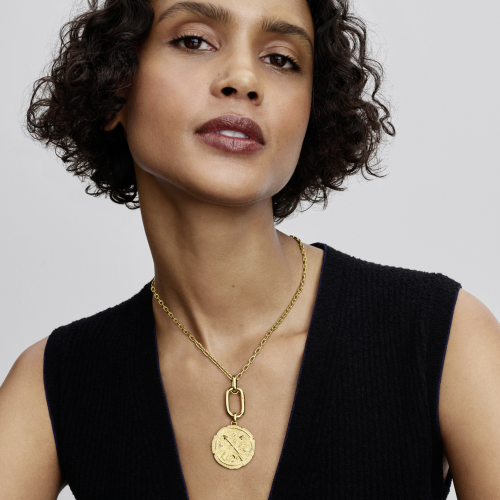 Crossing Arrows Oversized Medallion Charm
14k gold plating