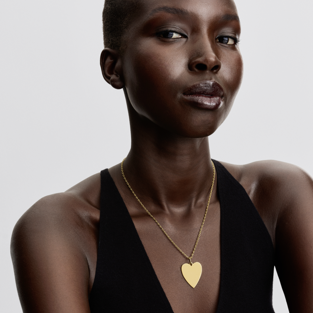Engravable Heart Oversized Tag Pendant
14k gold plating