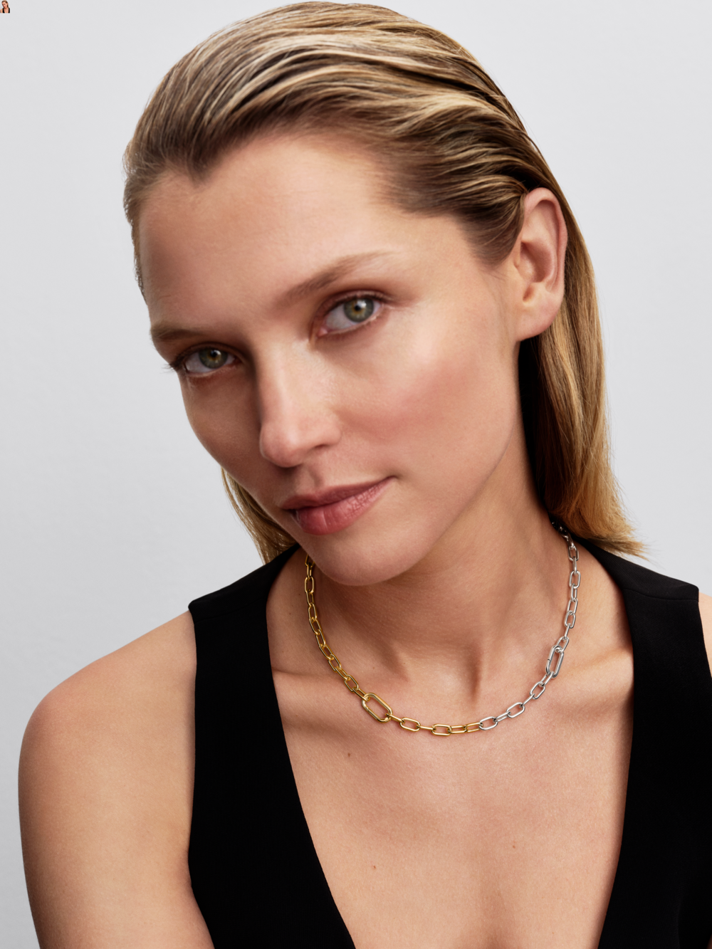 Sterling silver and 14k gold-plated link necklace with 2 openable link