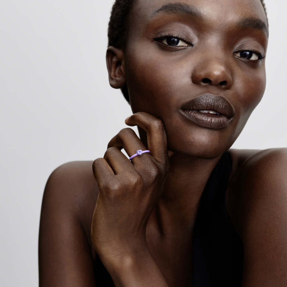 Heart sterling silver ring with royal purple crystal and purple enamel