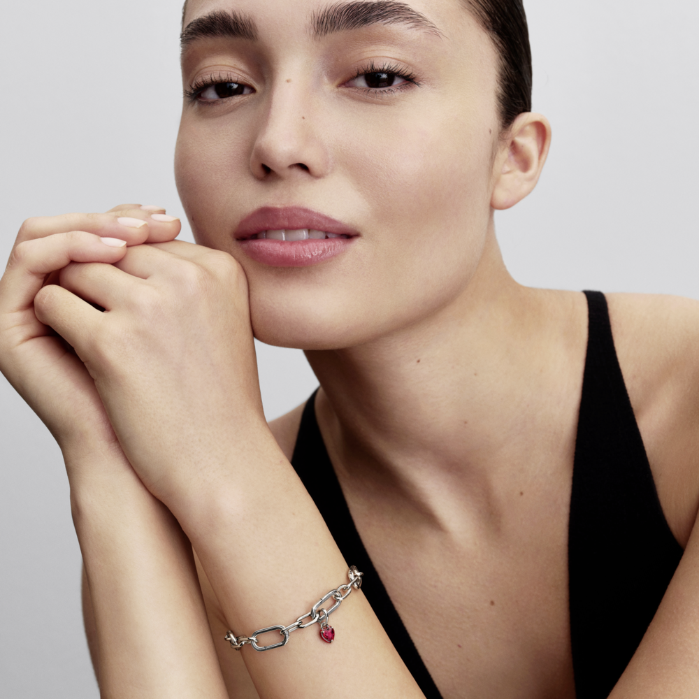 Heart sterling silver mini dangle with salsa red crystal and red enamel