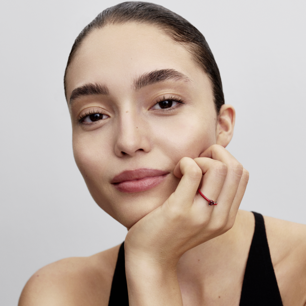 Heart sterling silver ring with salsa red crystal and red enamel