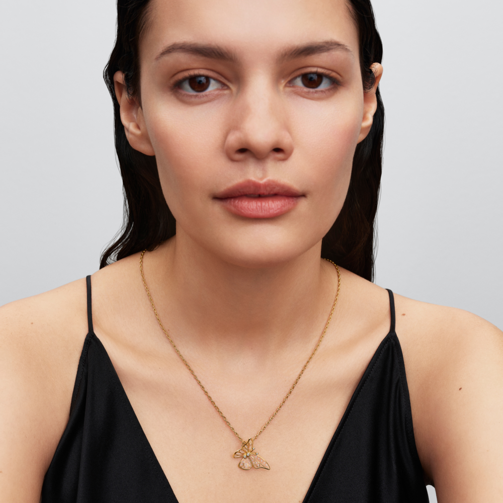 Butterfly 14k gold-plated charm with clear cubic zirconia and clear UV resin