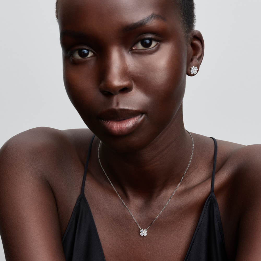 Clover sterling silver collier with clear cubic zirconia