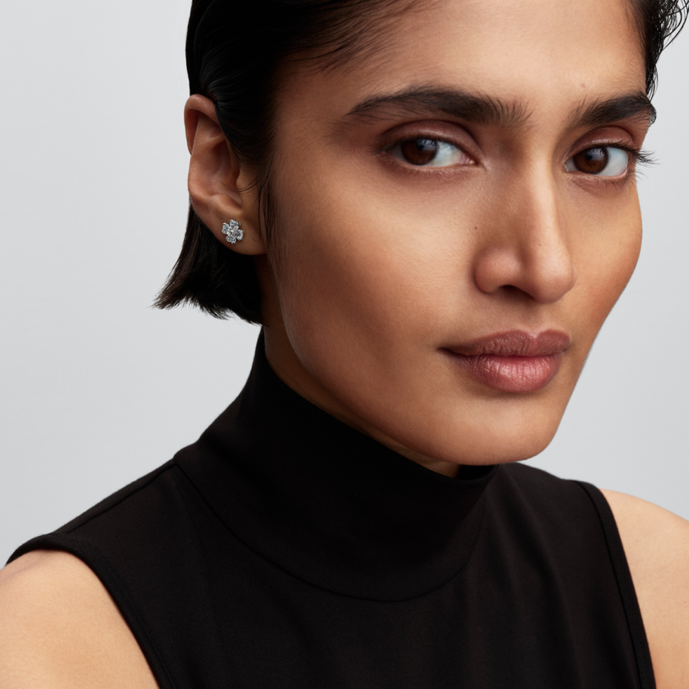 Clover sterling silver stud earrings with clear cubic zirconia