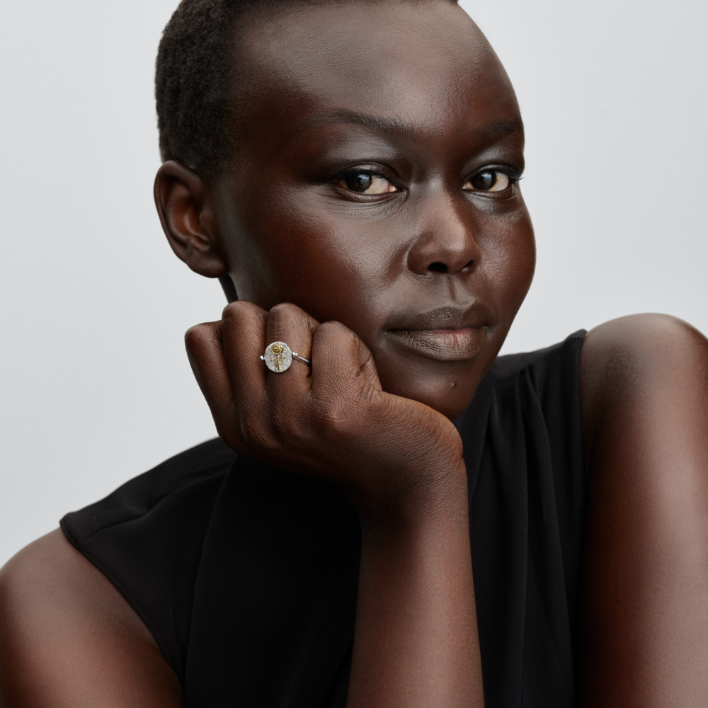 Rose sterling silver and 14k gold-plated spinnable ring