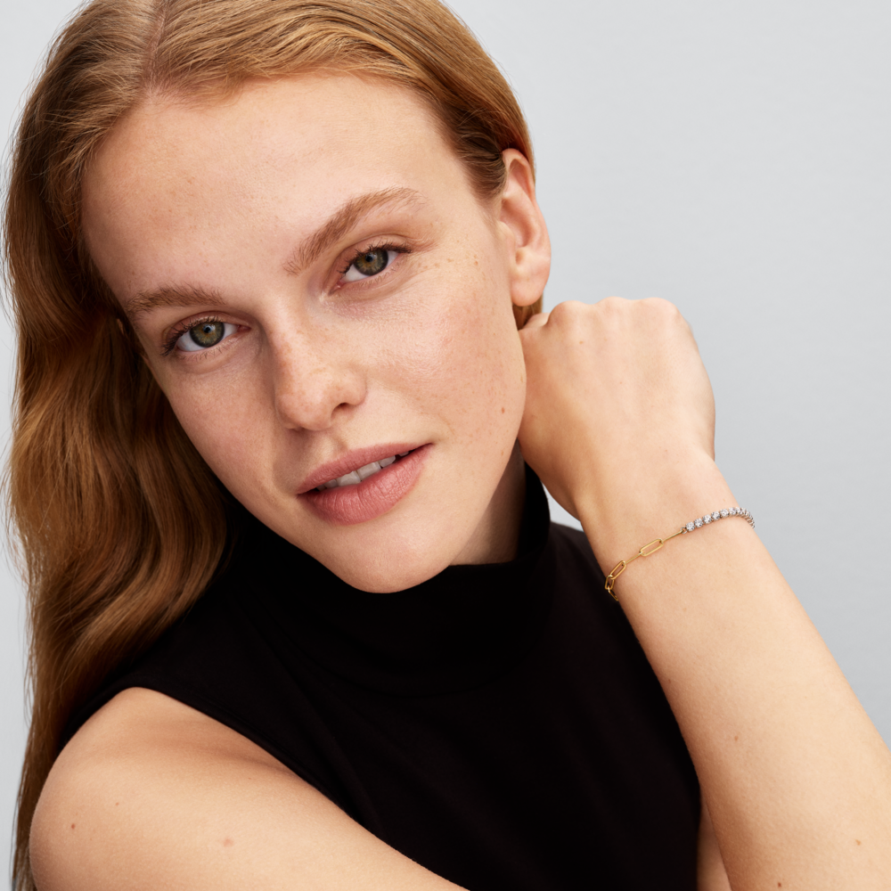 Sterling silver and 14k gold-plated bracelet with clear cubic zirconia