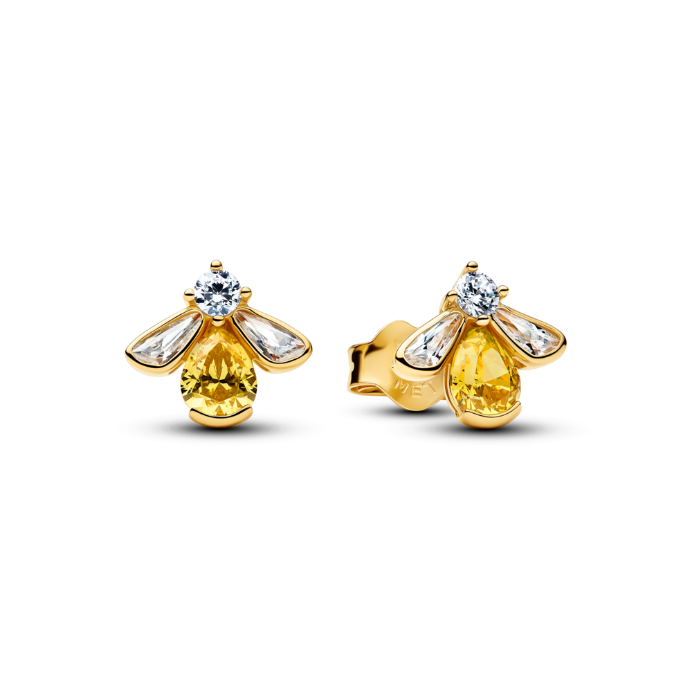 Bee 14k gold-plated stud earrings with vibrant yellow and clear cubic zirconia