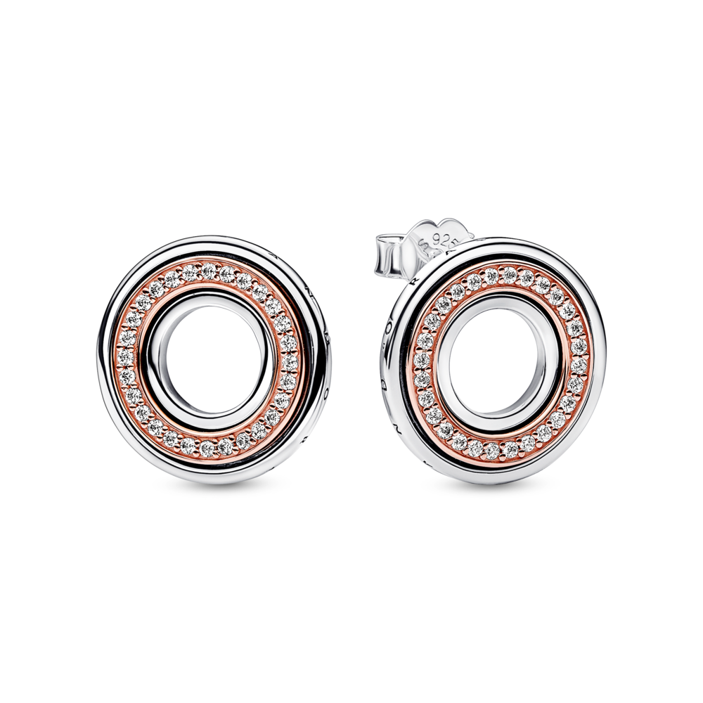 Pandora Signature Two tone Logo & Pavé Stud Earrings