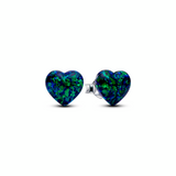 Opalescent Green Heart Stud Earrings