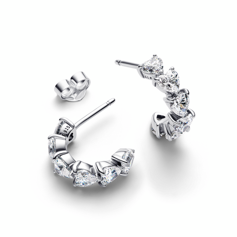 Sparkling Hearts Open Hoop Earrings