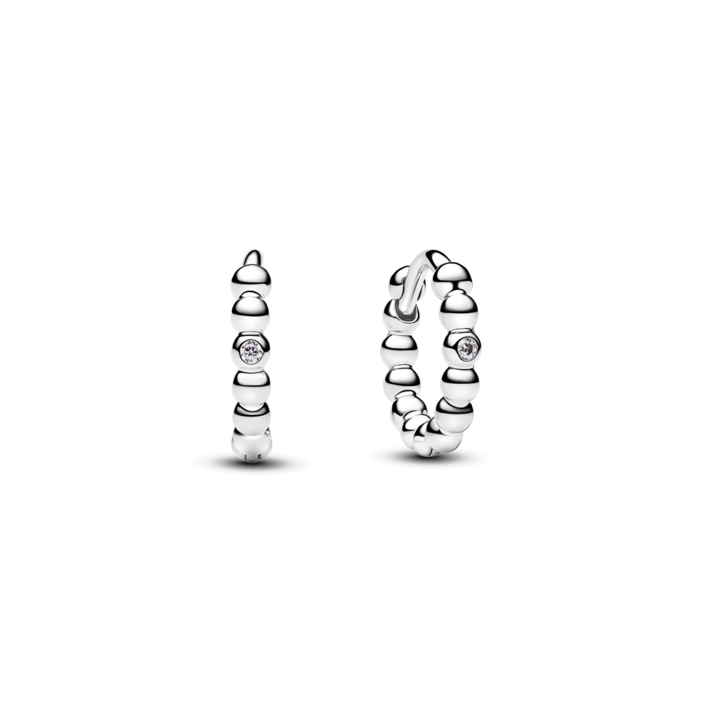 Sterling silver huggie hoop earrings with clear cubic zirconia