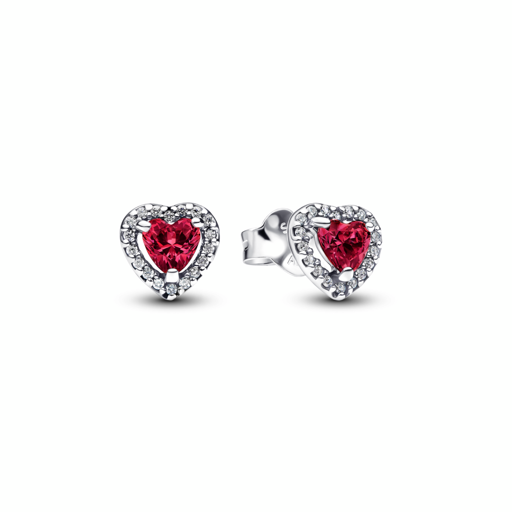 Heart sterling silver stud earrings with cherries jubilee red crystal and clear cubic zirconia